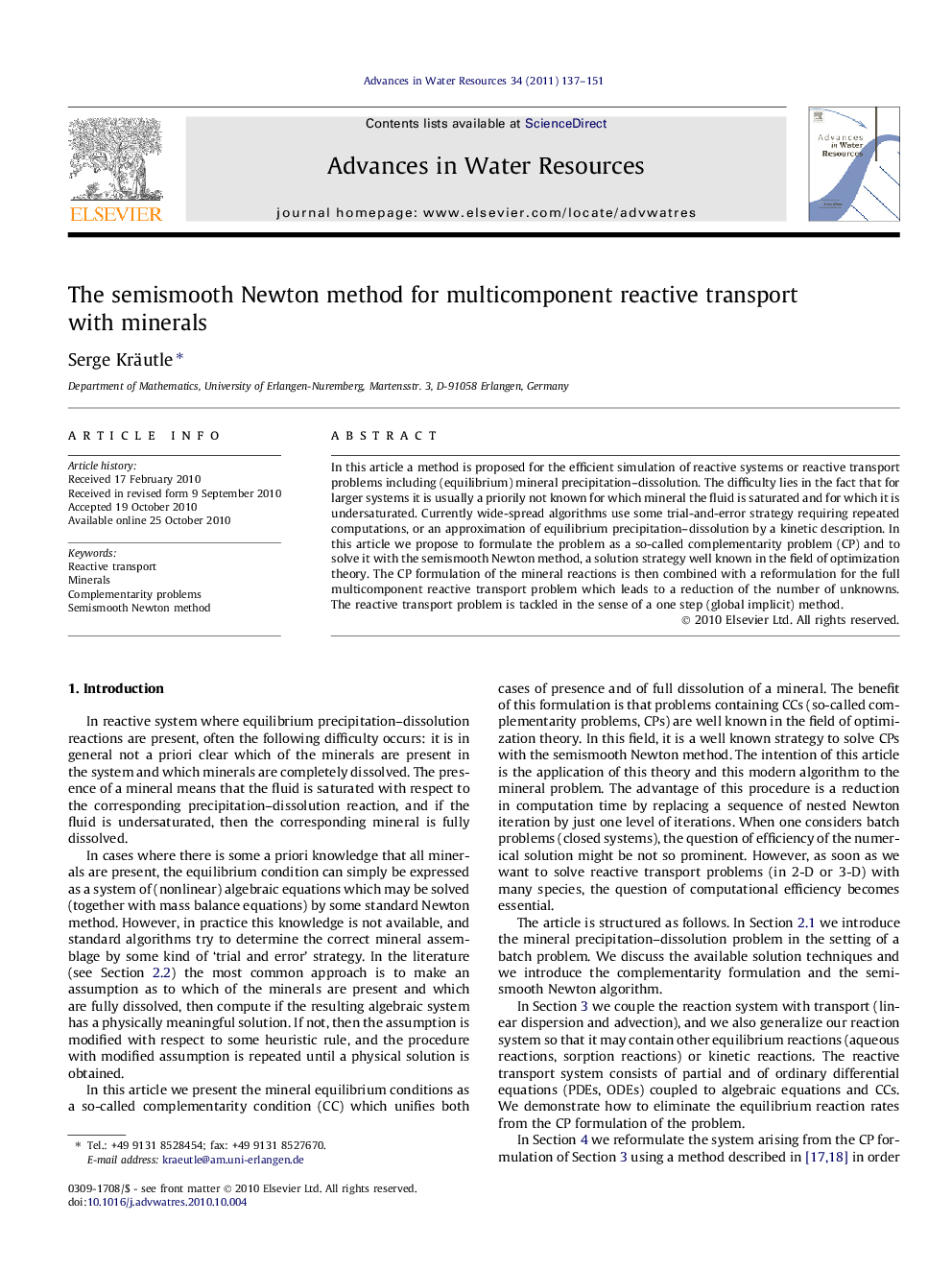 The semismooth Newton method for multicomponent reactive transport with minerals