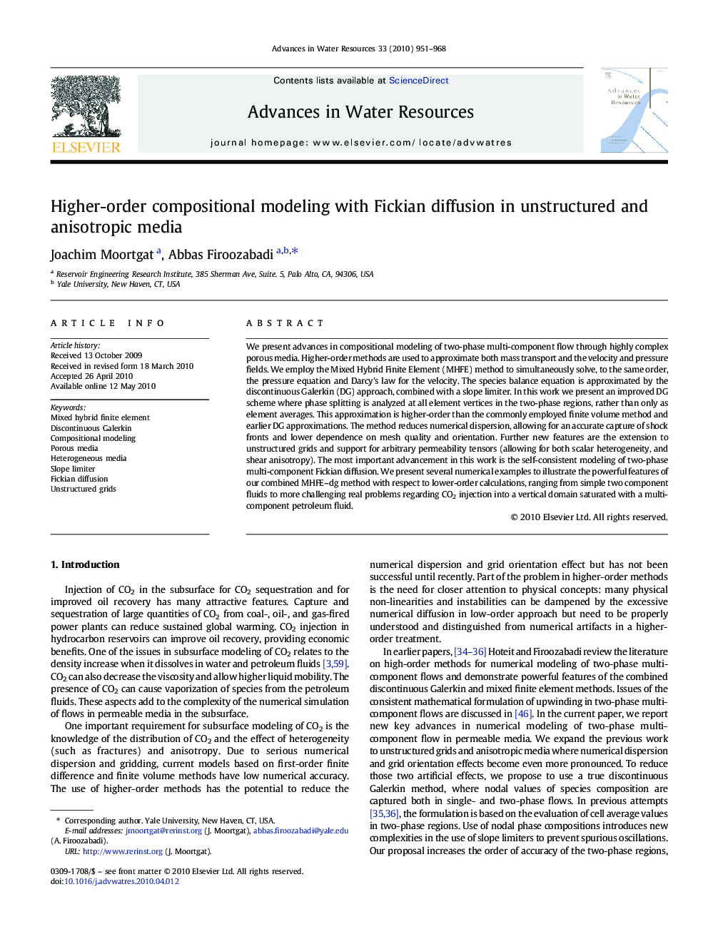 Higher-order compositional modeling with Fickian diffusion in unstructured and anisotropic media