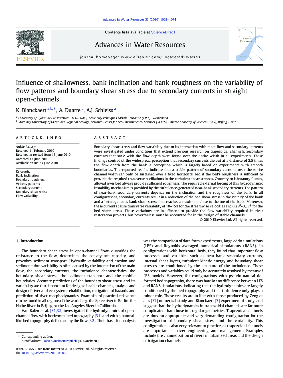 Influence of shallowness, bank inclination and bank roughness on the variability of flow patterns and boundary shear stress due to secondary currents in straight open-channels