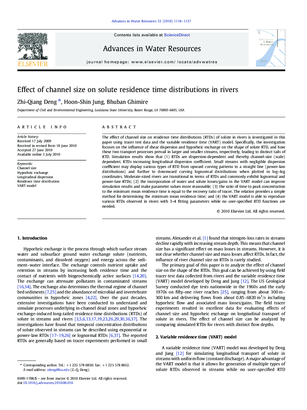 عکس صفحه اول مقاله: Effect of channel size on solute residence time distributions in rivers Effect of channel size on solute residence time distributions in rivers