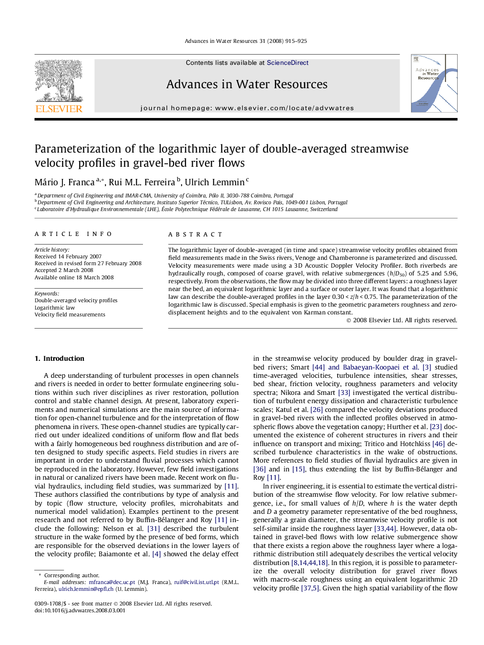 Parameterization of the logarithmic layer of double-averaged streamwise velocity profiles in gravel-bed river flows