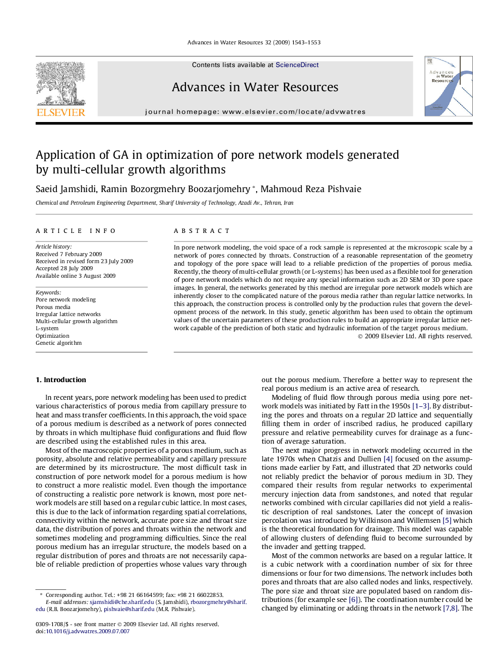 Application of GA in optimization of pore network models generated by multi-cellular growth algorithms