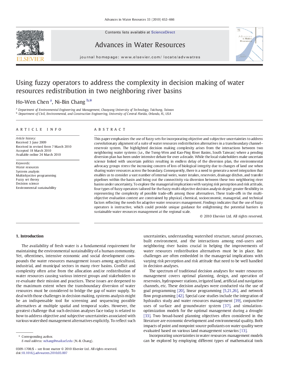 Using fuzzy operators to address the complexity in decision making of water resources redistribution in two neighboring river basins