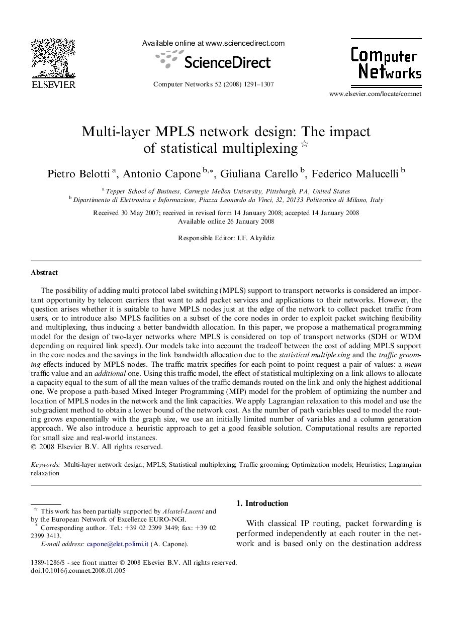 Multi-layer MPLS network design: The impact of statistical multiplexing 