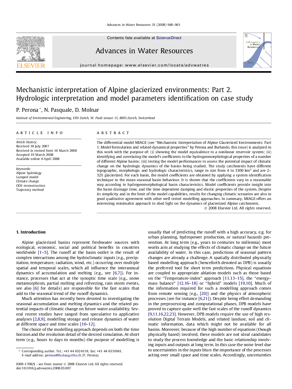 Mechanistic interpretation of Alpine glacierized environments: Part 2. Hydrologic interpretation and model parameters identification on case study