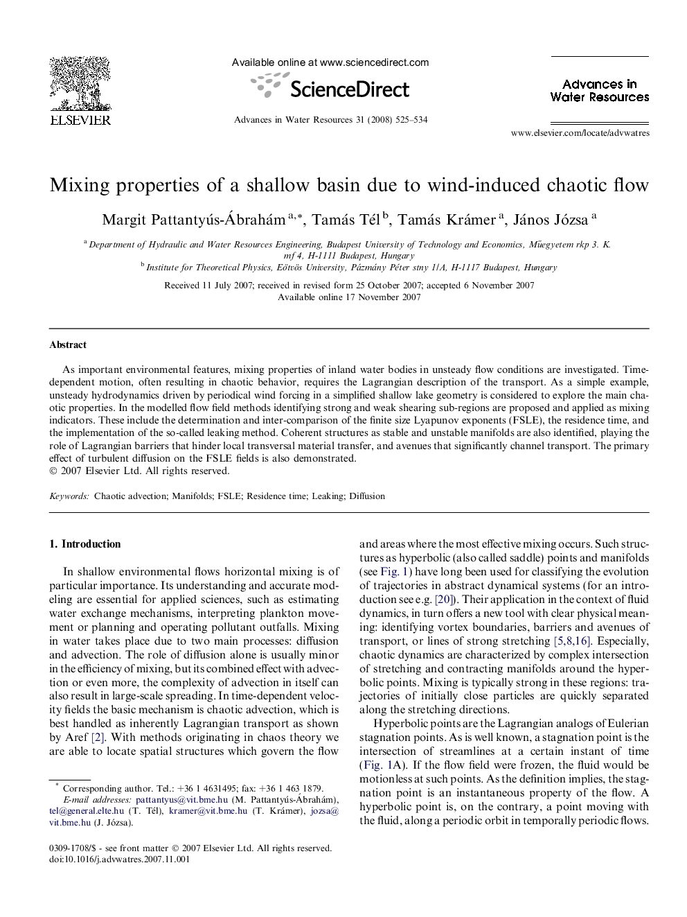 Mixing properties of a shallow basin due to wind-induced chaotic flow