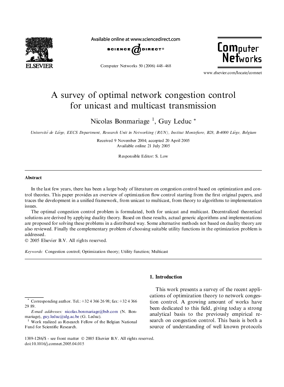 A survey of optimal network congestion control for unicast and multicast transmission