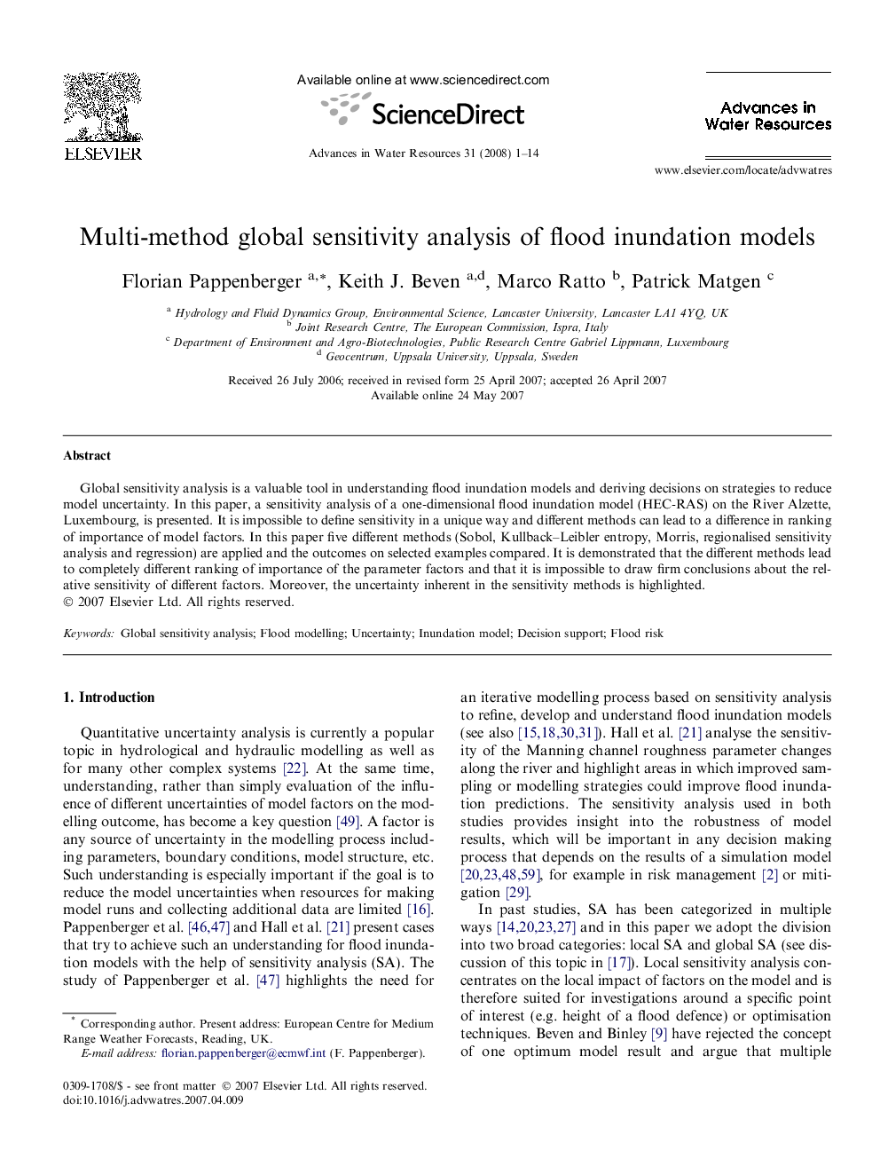 Multi-method global sensitivity analysis of flood inundation models