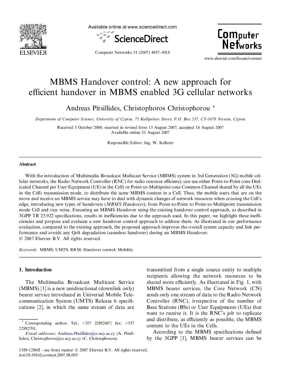 MBMS Handover control: A new approach for efficient handover in MBMS enabled 3G cellular networks