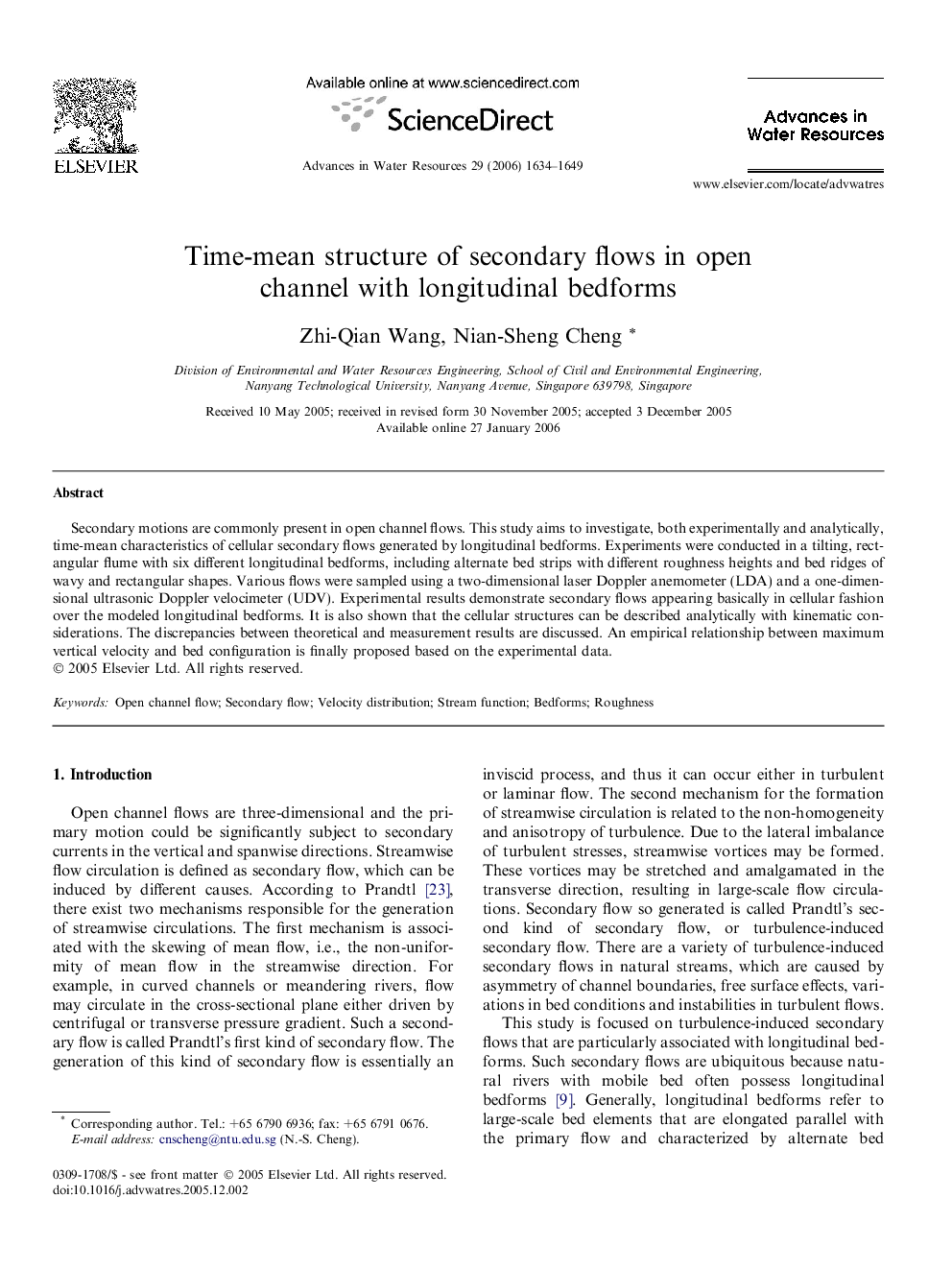 Time-mean structure of secondary flows in open channel with longitudinal bedforms