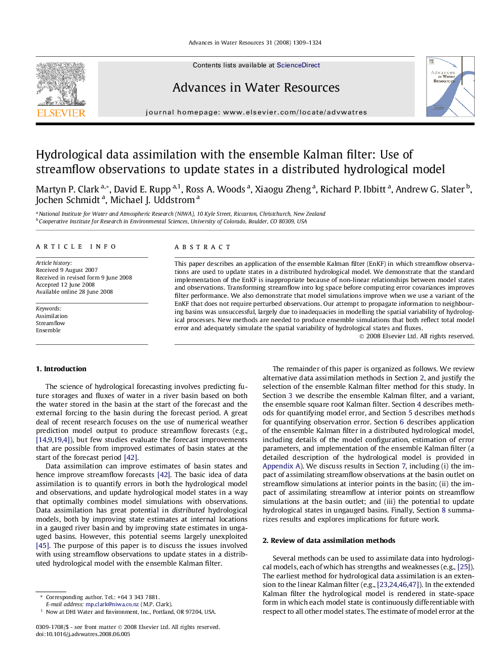 Hydrological data assimilation with the ensemble Kalman filter: Use of streamflow observations to update states in a distributed hydrological model