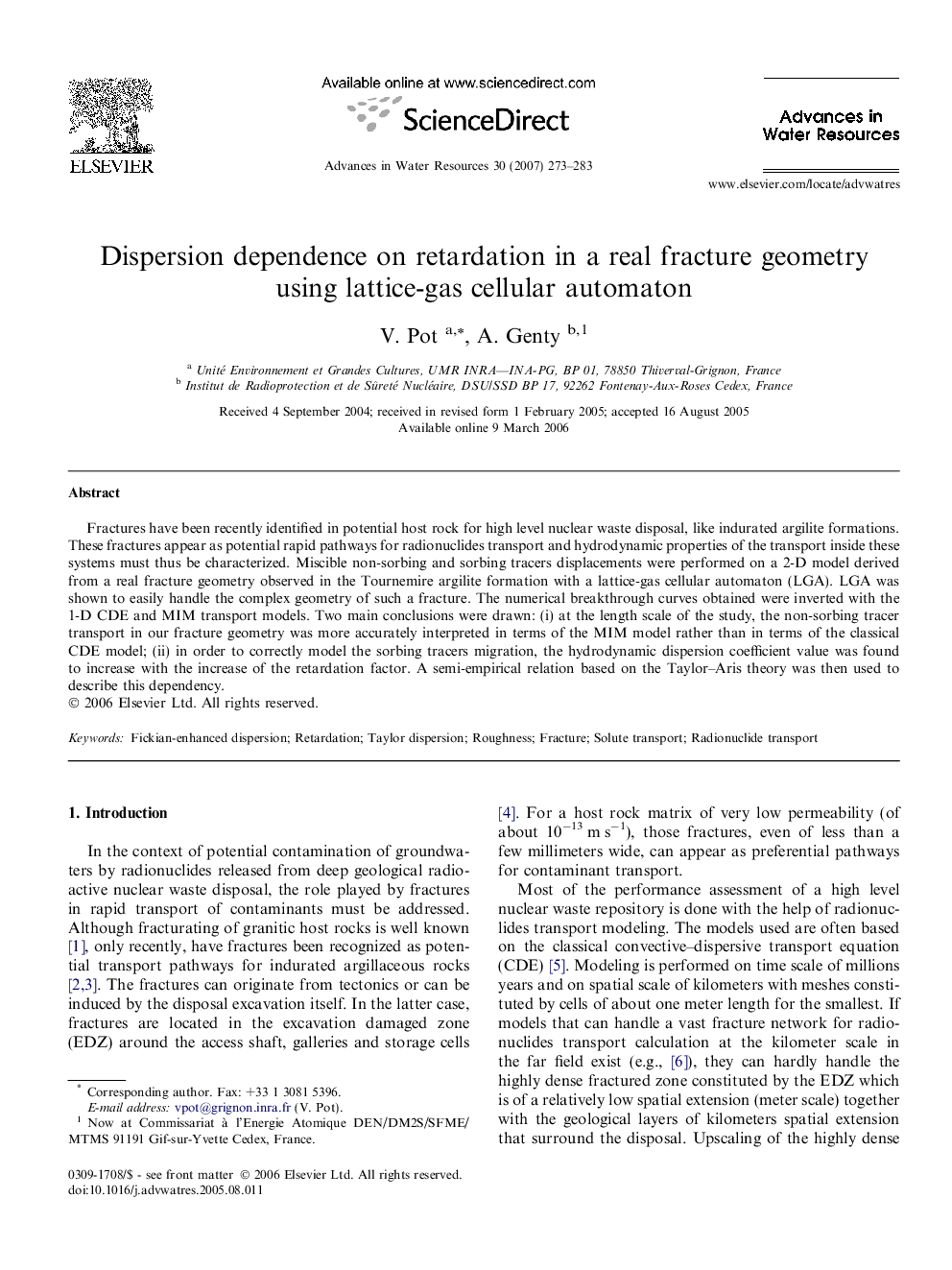 Dispersion dependence on retardation in a real fracture geometry using lattice-gas cellular automaton