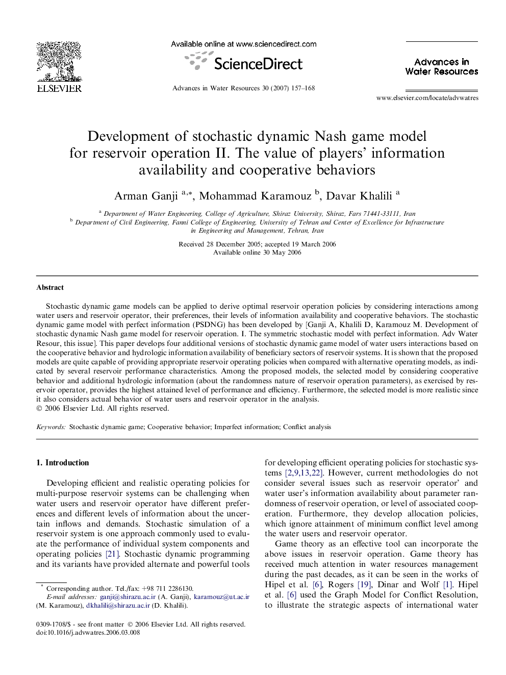 Development of stochastic dynamic Nash game model for reservoir operation II. The value of players' information availability and cooperative behaviors