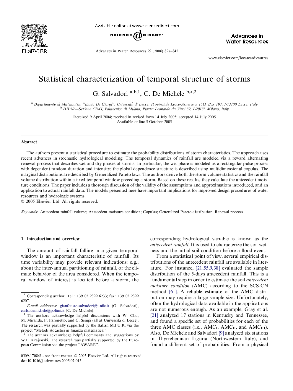 Statistical characterization of temporal structure of storms