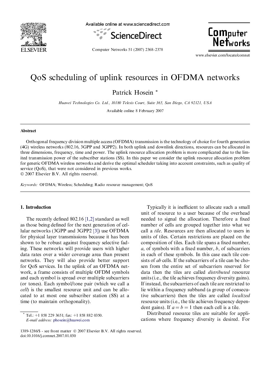 QoS scheduling of uplink resources in OFDMA networks