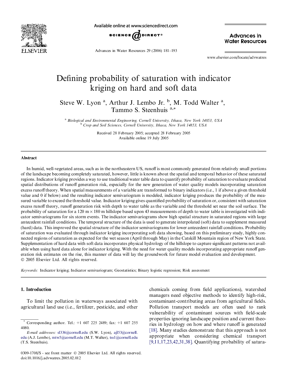 Defining probability of saturation with indicator kriging on hard and soft data