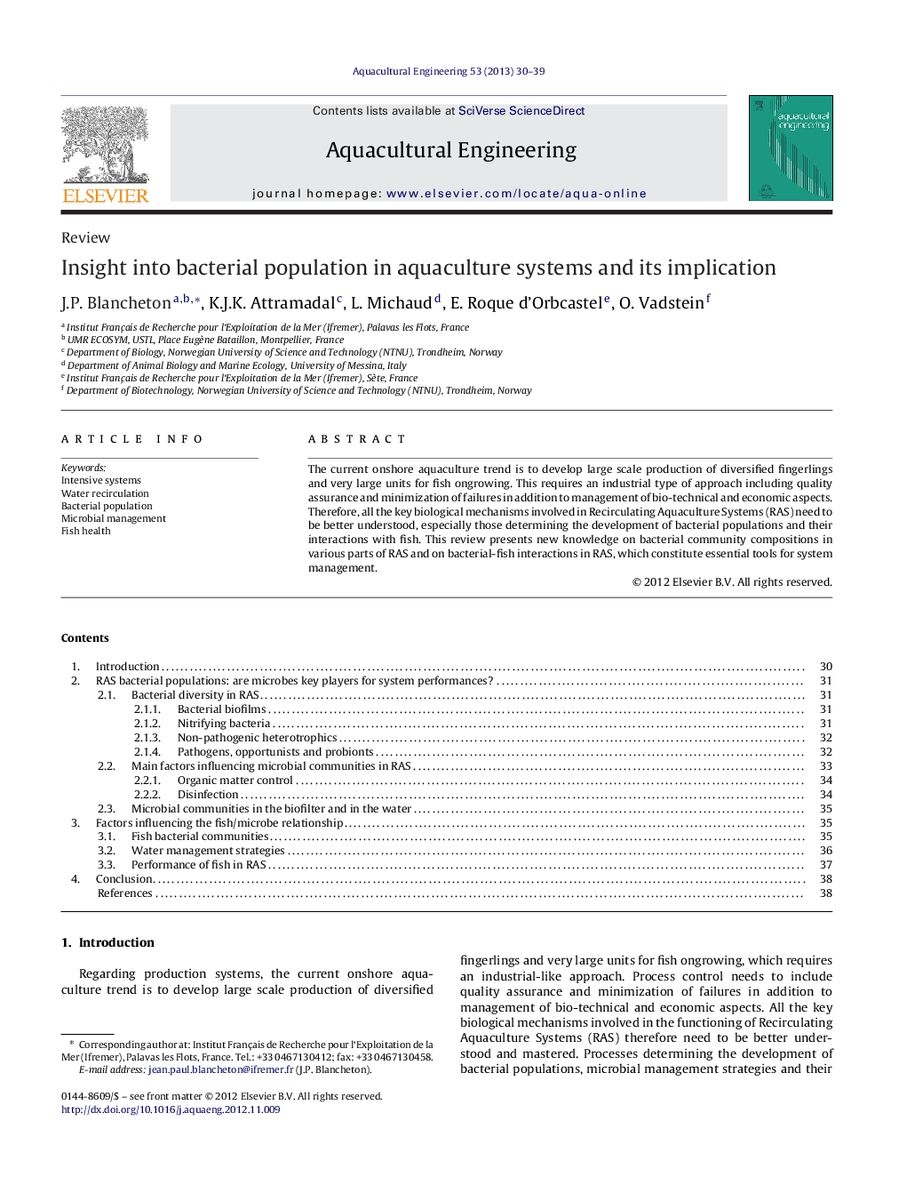 Insight into bacterial population in aquaculture systems and its implication