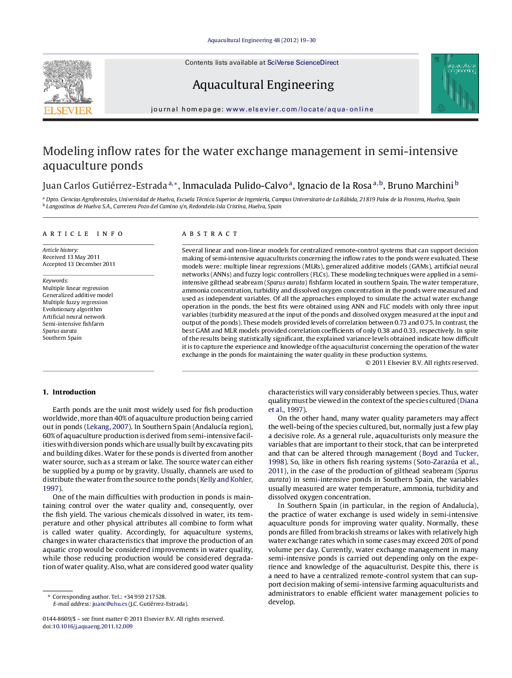 Modeling inflow rates for the water exchange management in semi-intensive aquaculture ponds