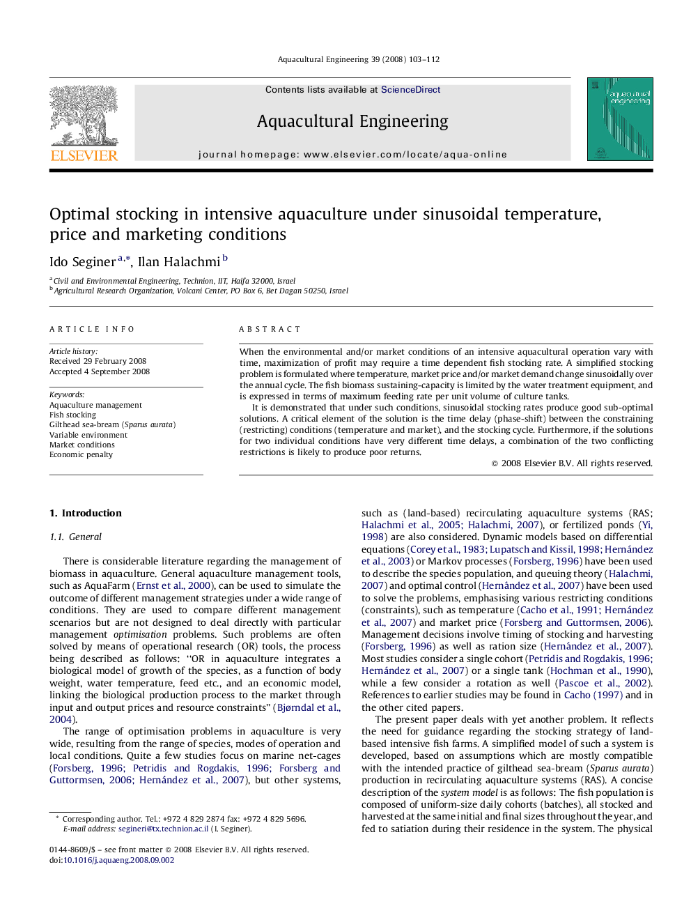 Optimal stocking in intensive aquaculture under sinusoidal temperature, price and marketing conditions