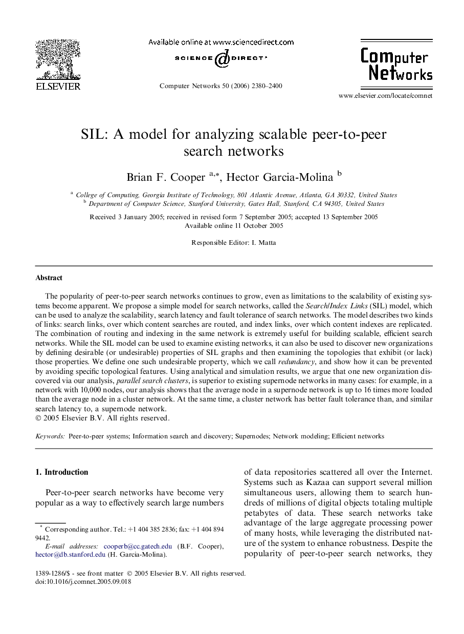 SIL: A model for analyzing scalable peer-to-peer search networks