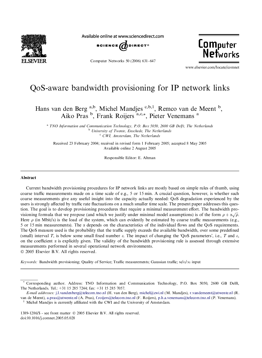 QoS-aware bandwidth provisioning for IP network links