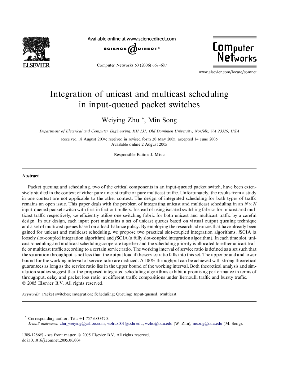 Integration of unicast and multicast scheduling in input-queued packet switches