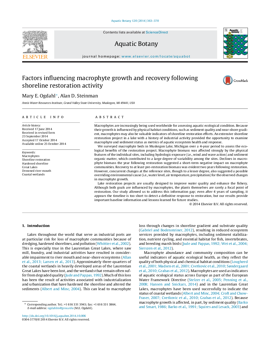 Factors influencing macrophyte growth and recovery following shoreline restoration activity