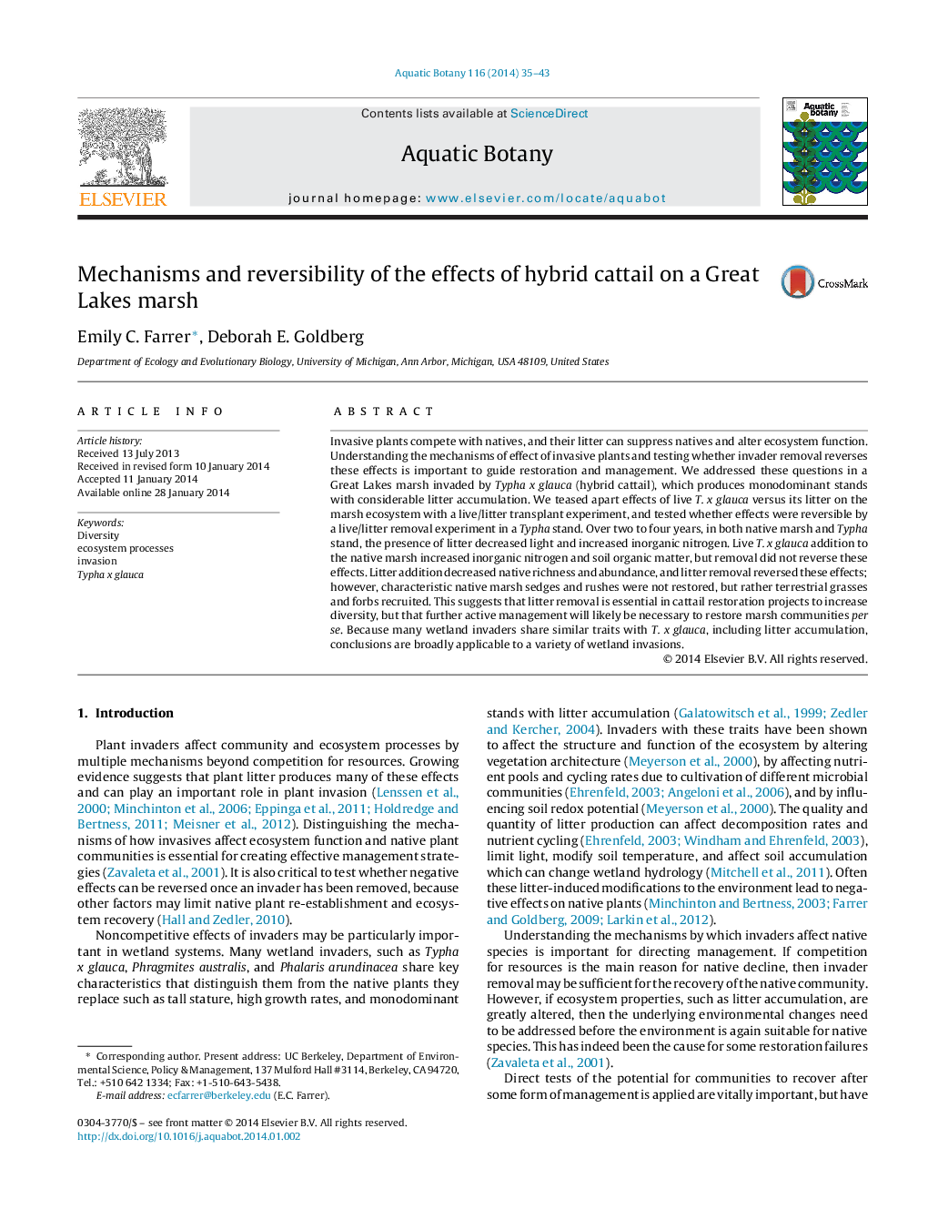 Mechanisms and reversibility of the effects of hybrid cattail on a Great Lakes marsh