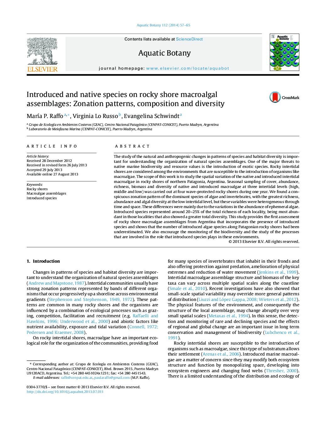 Introduced and native species on rocky shore macroalgal assemblages: Zonation patterns, composition and diversity