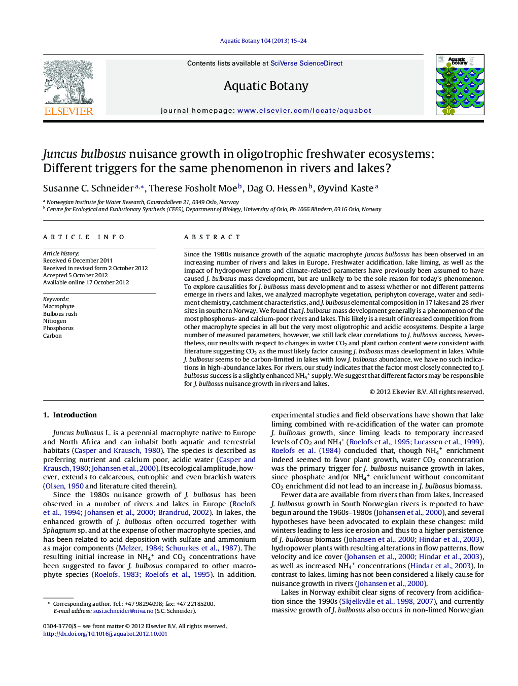 Juncus bulbosus nuisance growth in oligotrophic freshwater ecosystems: Different triggers for the same phenomenon in rivers and lakes?