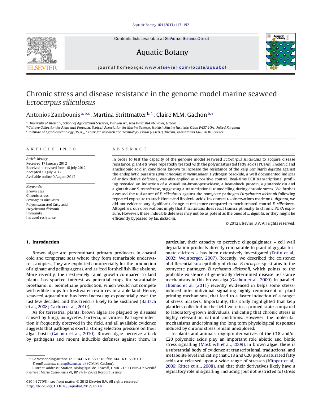 Chronic stress and disease resistance in the genome model marine seaweed Ectocarpus siliculosus