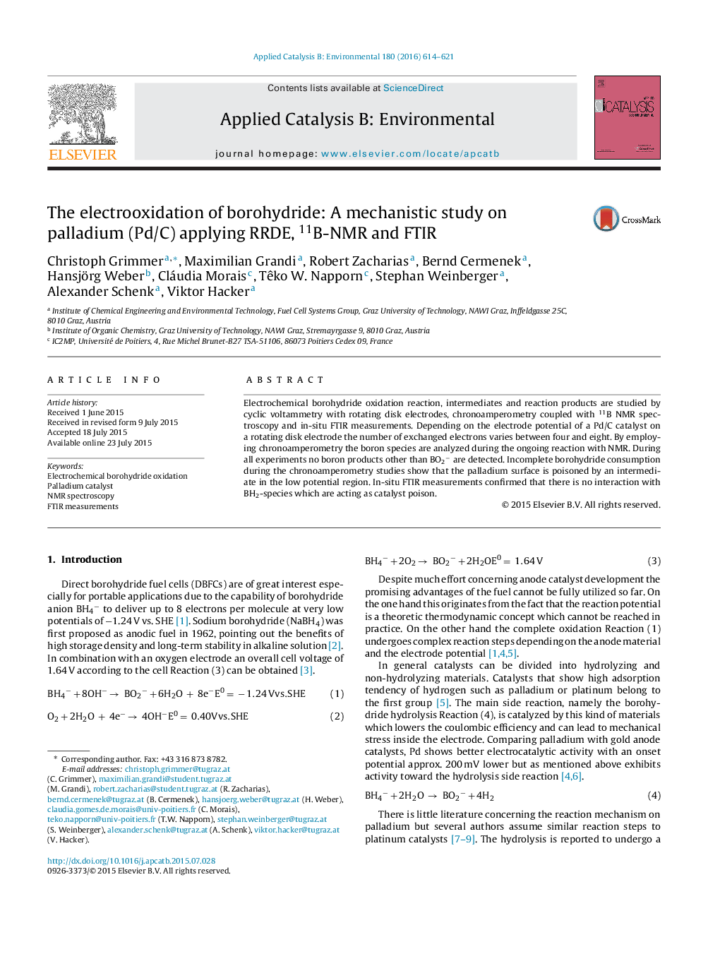 The electrooxidation of borohydride: A mechanistic study on palladium (Pd/C) applying RRDE, 11B-NMR and FTIR