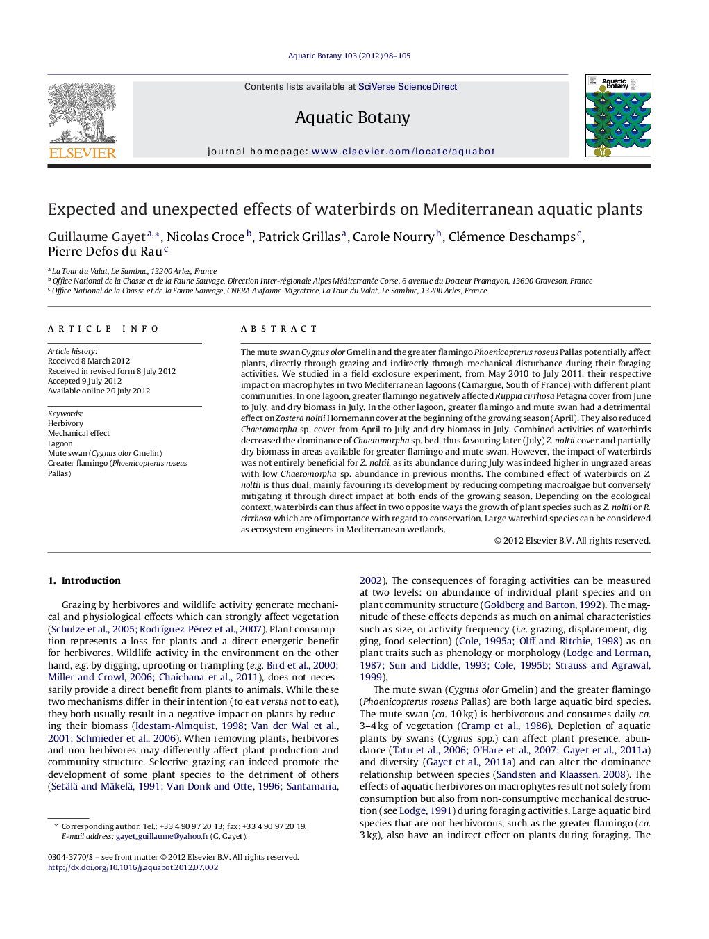 Expected and unexpected effects of waterbirds on Mediterranean aquatic plants