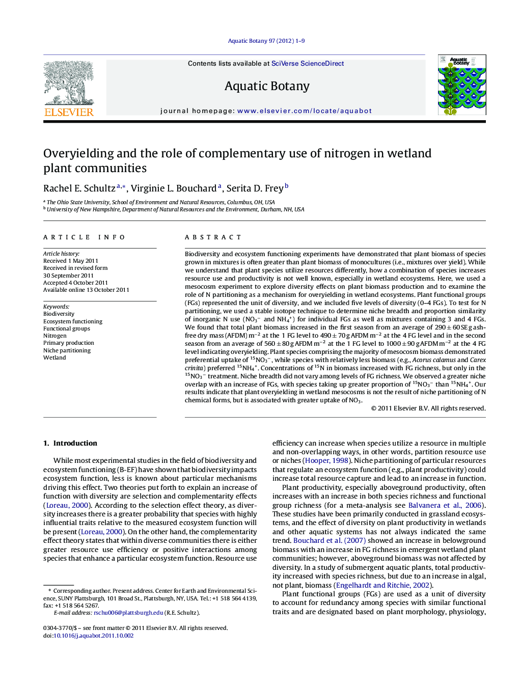 Overyielding and the role of complementary use of nitrogen in wetland plant communities