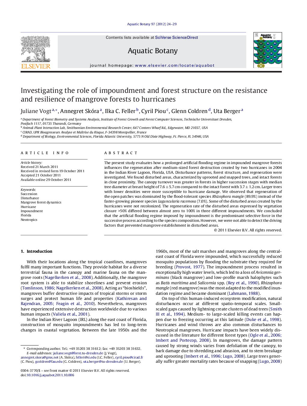 Investigating the role of impoundment and forest structure on the resistance and resilience of mangrove forests to hurricanes