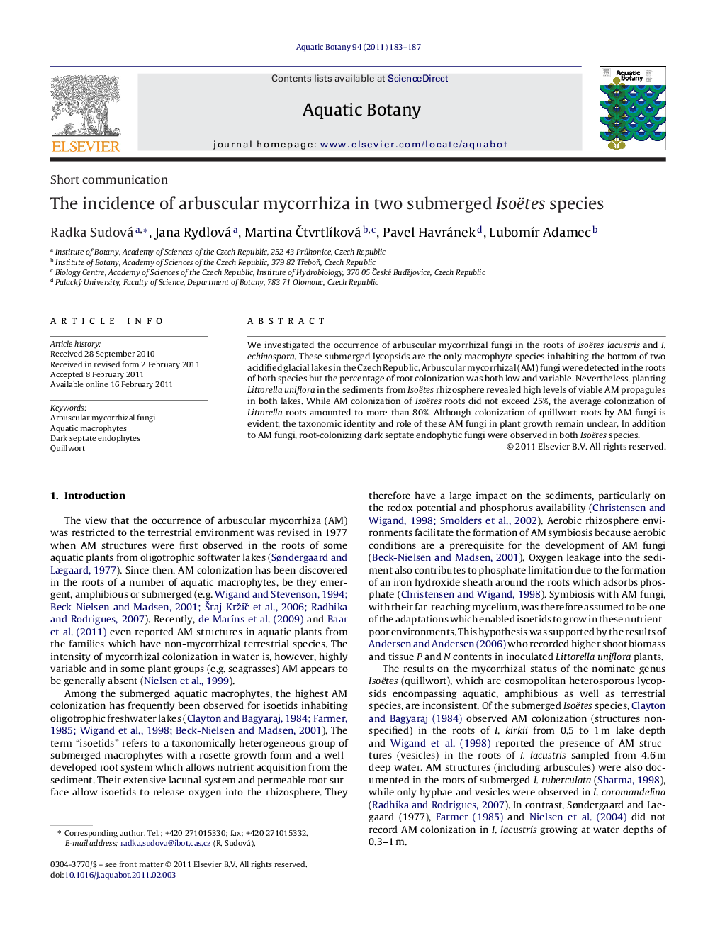 The incidence of arbuscular mycorrhiza in two submerged Isoëtes species