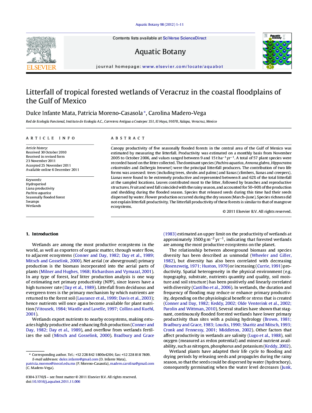 Litterfall of tropical forested wetlands of Veracruz in the coastal floodplains of the Gulf of Mexico