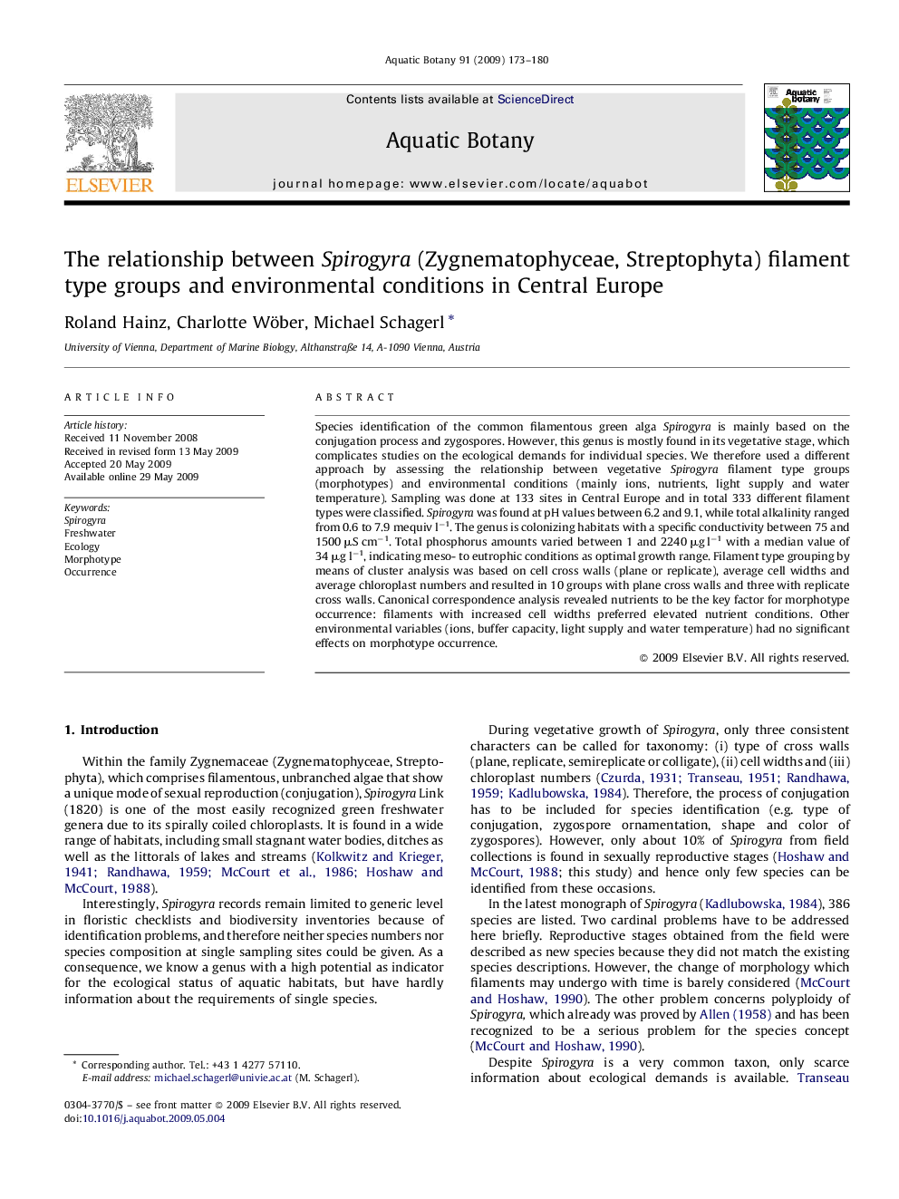 The relationship between Spirogyra (Zygnematophyceae, Streptophyta) filament type groups and environmental conditions in Central Europe