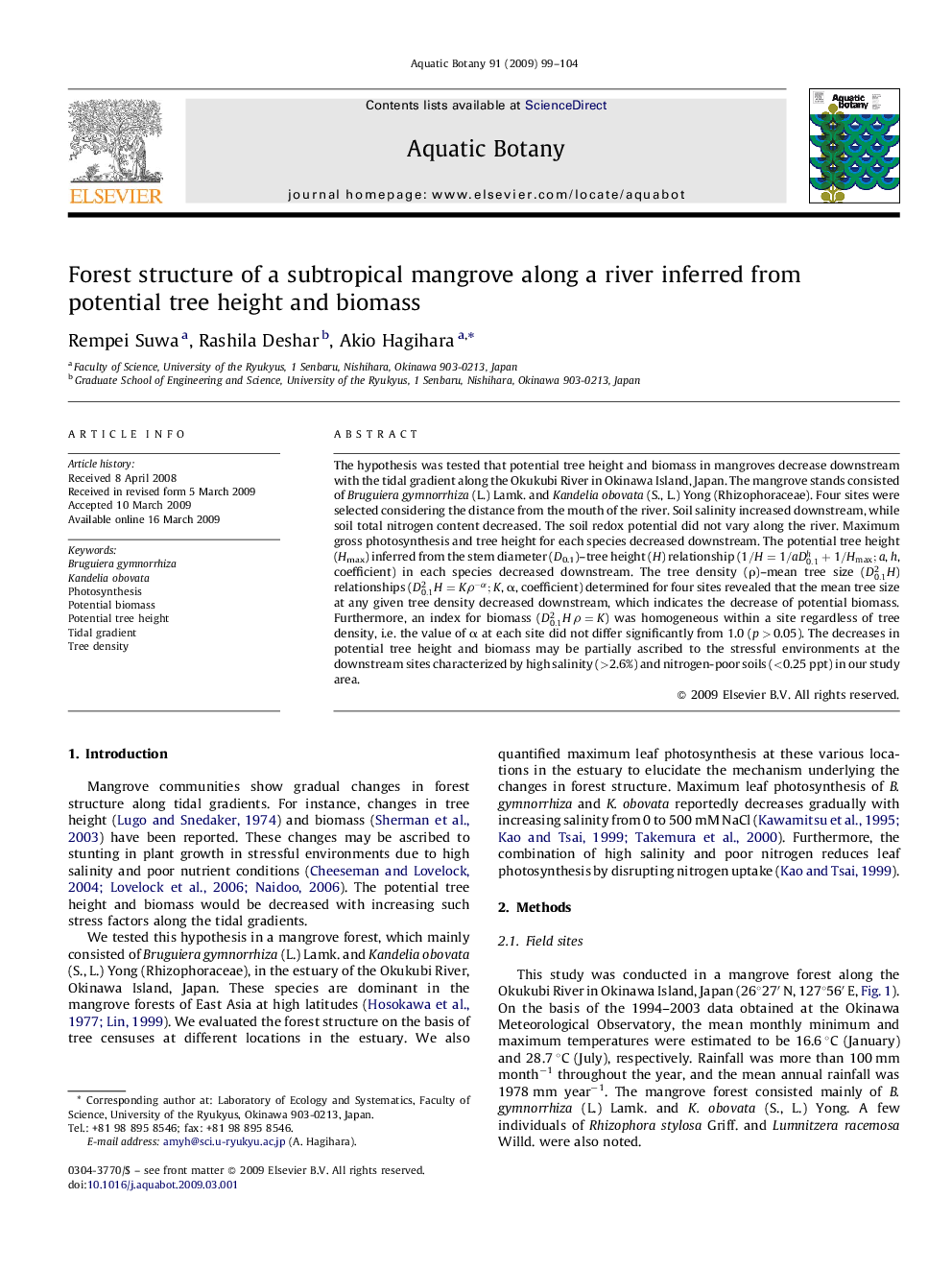 Forest structure of a subtropical mangrove along a river inferred from potential tree height and biomass