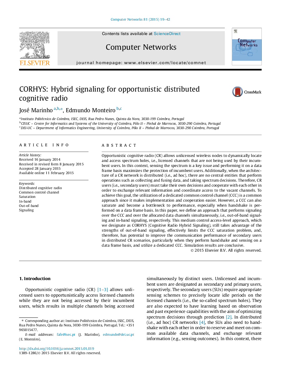 CORHYS: Hybrid signaling for opportunistic distributed cognitive radio