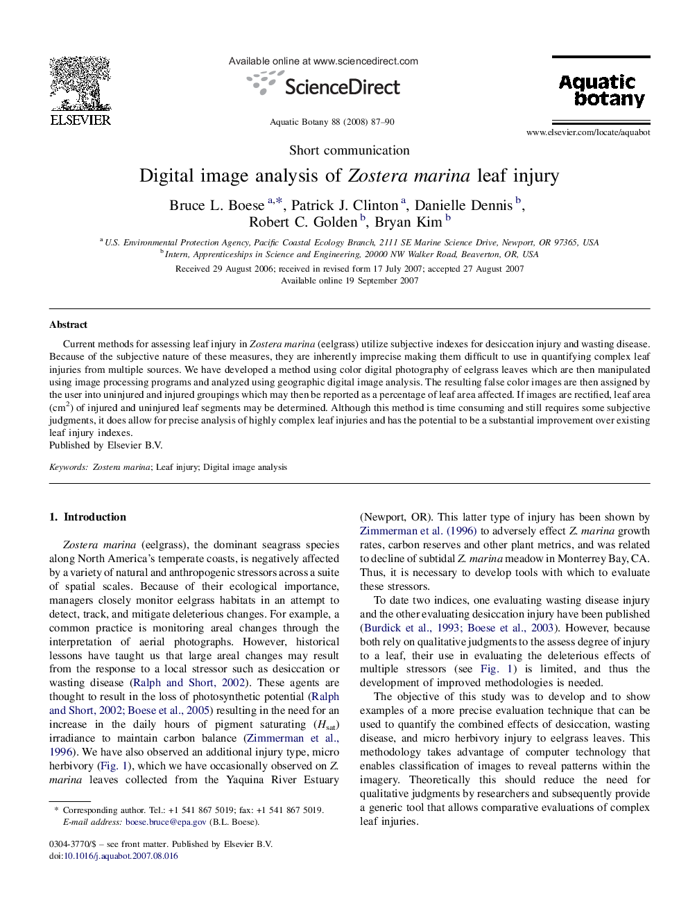 Digital image analysis of Zostera marina leaf injury