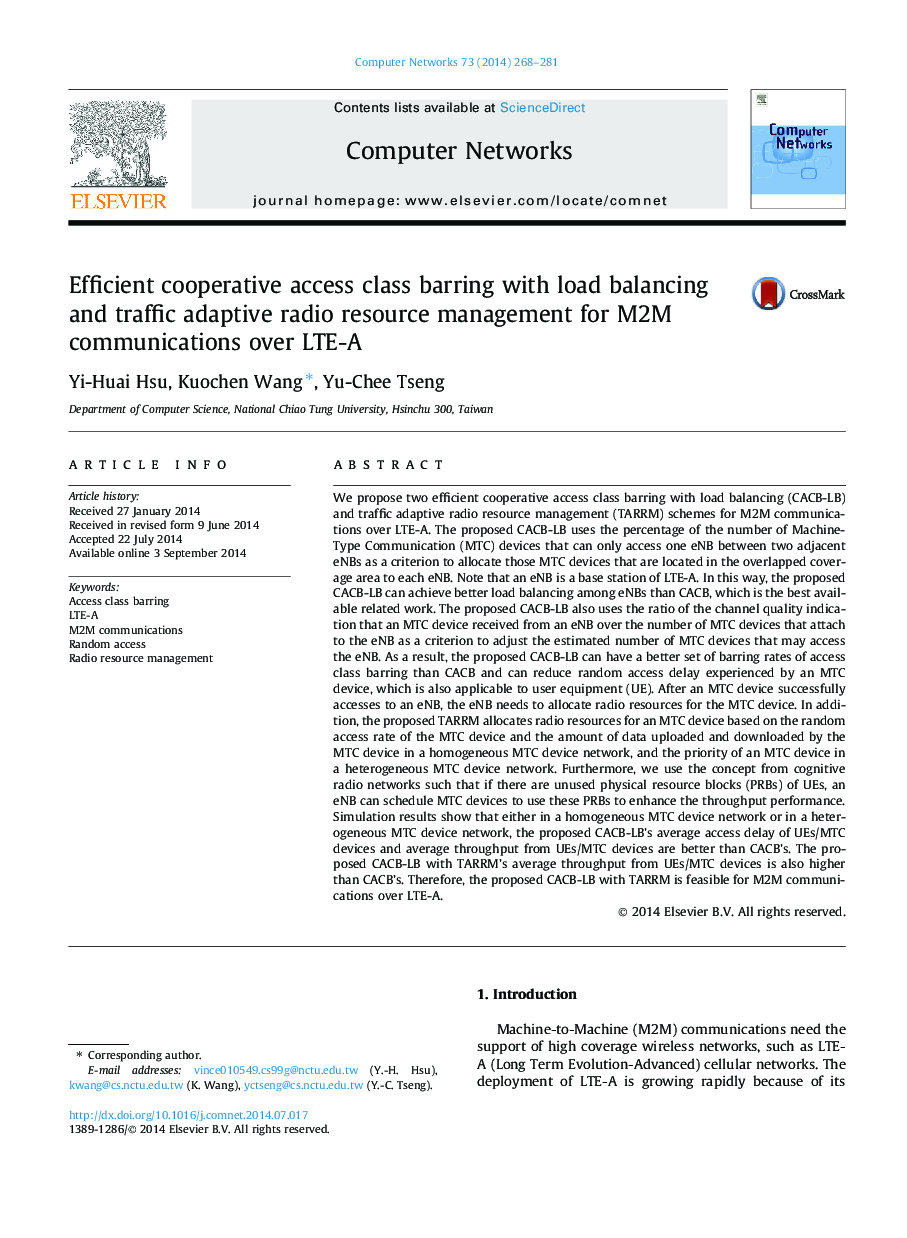 Efficient cooperative access class barring with load balancing and traffic adaptive radio resource management for M2M communications over LTE-A