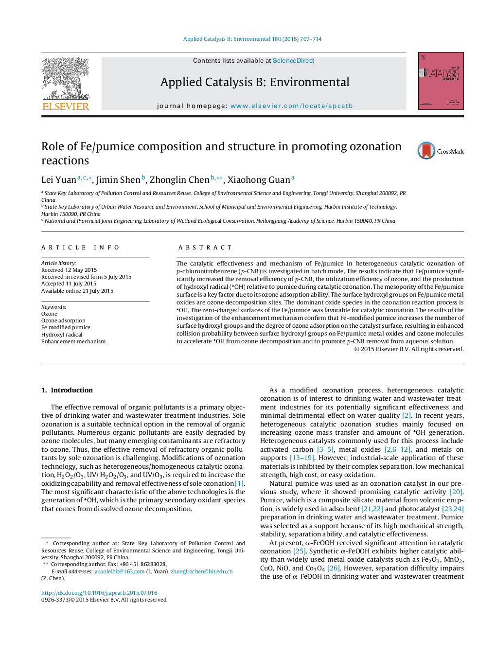 Role of Fe/pumice composition and structure in promoting ozonation reactions