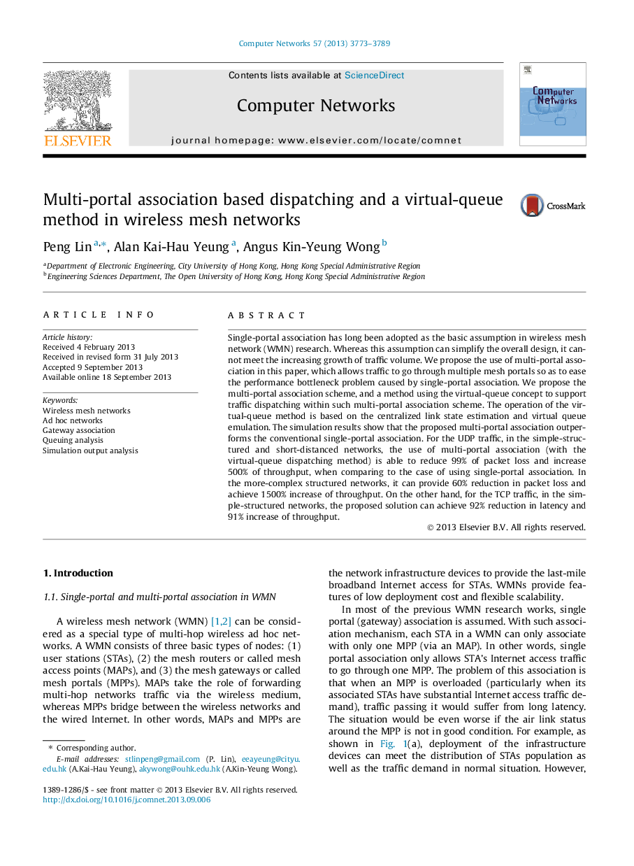 Multi-portal association based dispatching and a virtual-queue method in wireless mesh networks