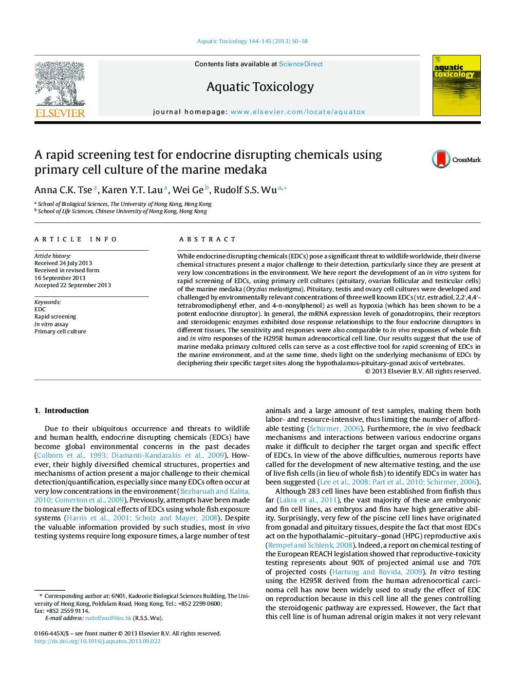 A rapid screening test for endocrine disrupting chemicals using primary cell culture of the marine medaka