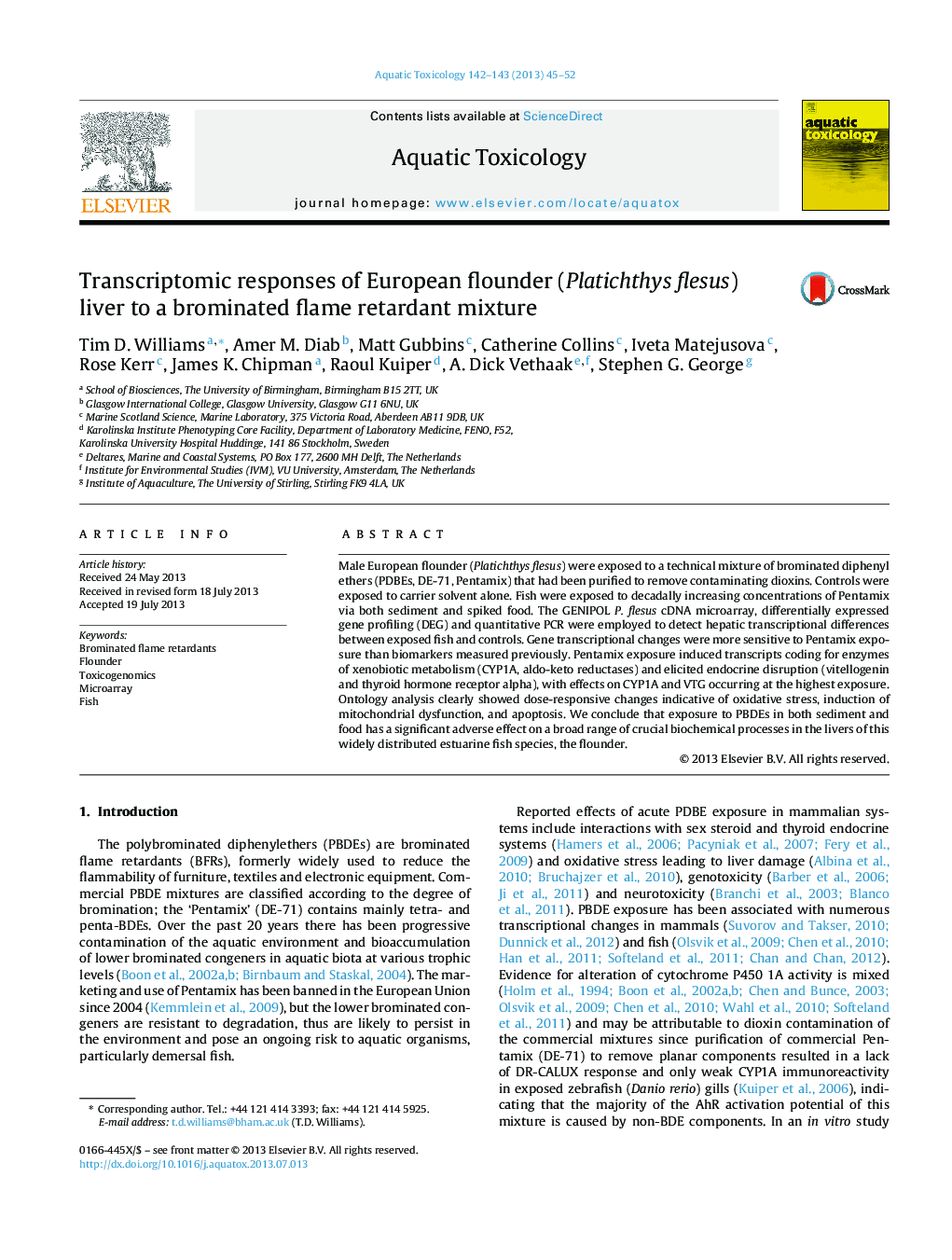 Transcriptomic responses of European flounder (Platichthys flesus) liver to a brominated flame retardant mixture