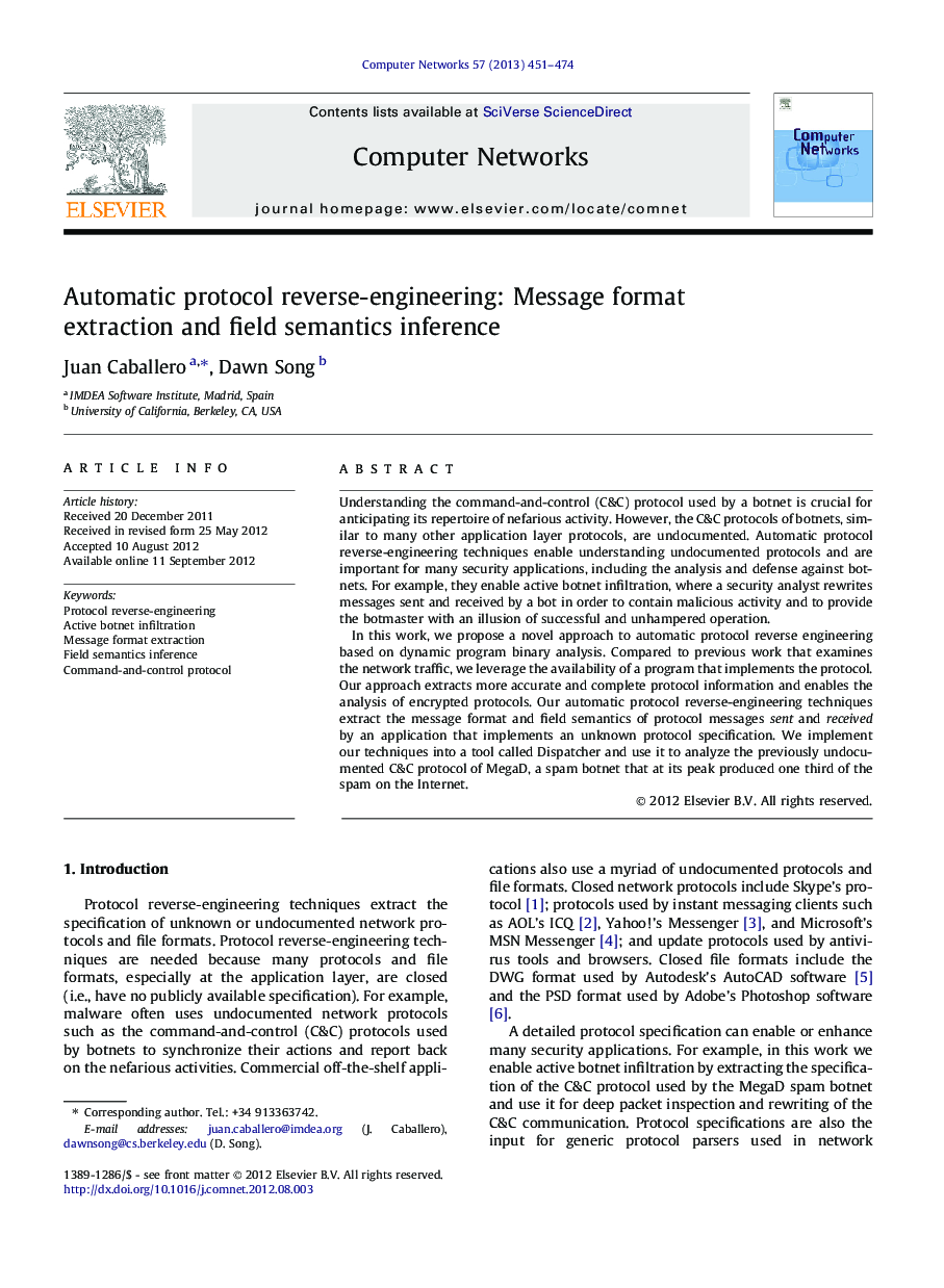 Automatic protocol reverse-engineering: Message format extraction and field semantics inference