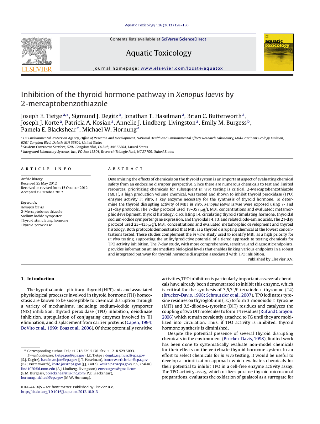 Inhibition of the thyroid hormone pathway in Xenopus laevis by 2-mercaptobenzothiazole