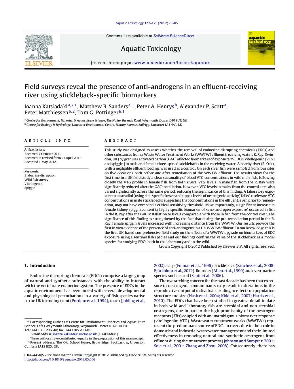 Field surveys reveal the presence of anti-androgens in an effluent-receiving river using stickleback-specific biomarkers