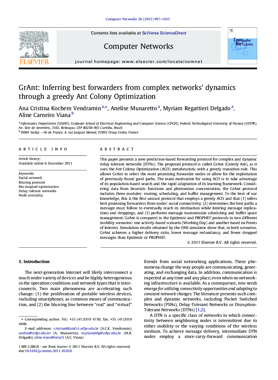 GrAnt: Inferring best forwarders from complex networks’ dynamics through a greedy Ant Colony Optimization